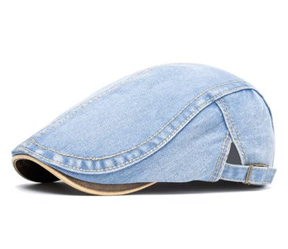 Quanhaigou Unisex Denim Newsboy Hats Flat Ivy Gatsby Cabbie Driving Berets Hat Cotton Dad Cap for Men Women - color: Washed Denim Light Blue