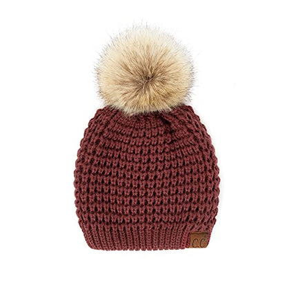 C.C Hatsandscarf Exclusives Unisex Solid Ribbed Beanie with Pom (HAT-43) - color: A Waffle Stitch Pattern-monaco