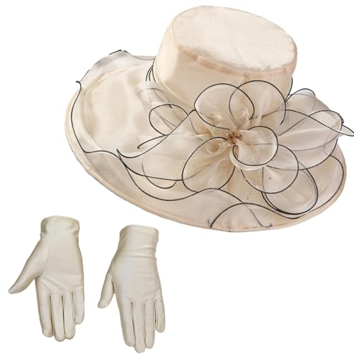 Women Organza Derby Hat Wide Brim Tea Party Hats Wedding Church