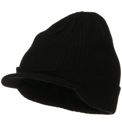 e4Hats.com Big Knit Ribbed Beanie with Visor - color: Black
