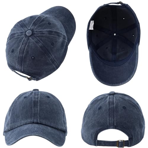 MEINICY 3 Packs Washed-Cotton Plain Baseball Cap, Adjustable Dad Hat - color: Black + Navy Blue+ White