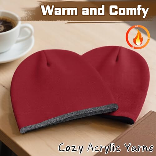 ZOORON Reversible Skull Caps for Men Women Reversible Beanie with -Double Side Warm Winter Fisherman Beanie - color: A-1pack-grey/Winered+black/Winered
