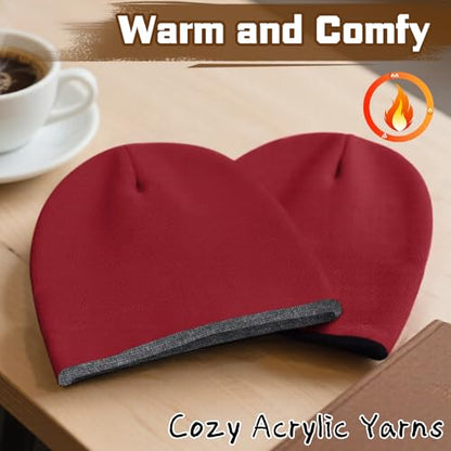 ZOORON Reversible Skull Caps for Men Women Reversible Beanie with -Double Side Warm Winter Fisherman Beanie - color: A-1pack-grey/Winered+black/Winered