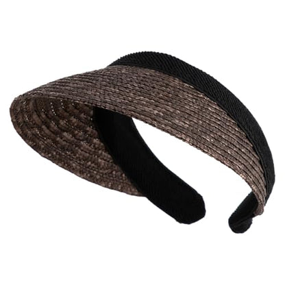 Sewn Braid Wheat Straw Clip on Sun Visor - color: Dk Brown