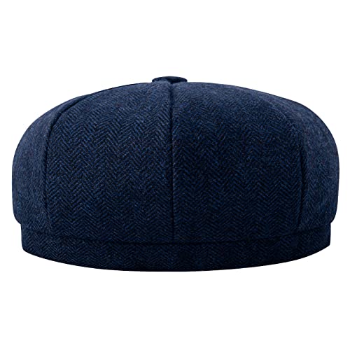BOTVELA Men's 8 Panel Wool Blend Newsboy Flat Cap - color: Navy, size: 7 7/8