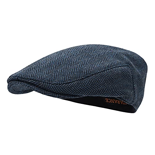 STARANCE Men Wool Blend Newsboy Cap Flat Hat - color: Herringbone Navy, size: 7 1/2