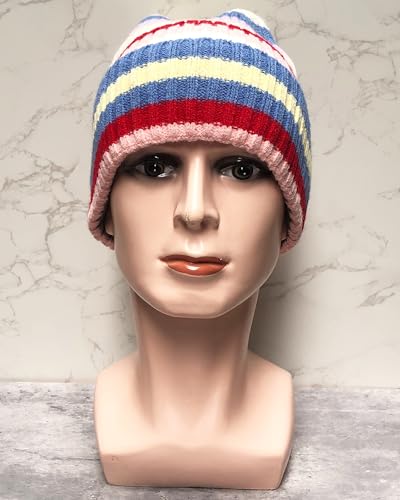 Colorful Striped Beanie Cuffed Winter Soft Rib Knit Hat for Women Men Gift - color: Brown