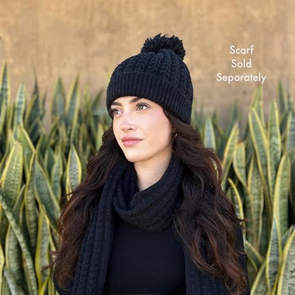 Humble Hilo Knit Hats Beanies for Women Winter Pom Beanie Men or Women Beanies Cable Knit Beanie - color: Black Pom Pom