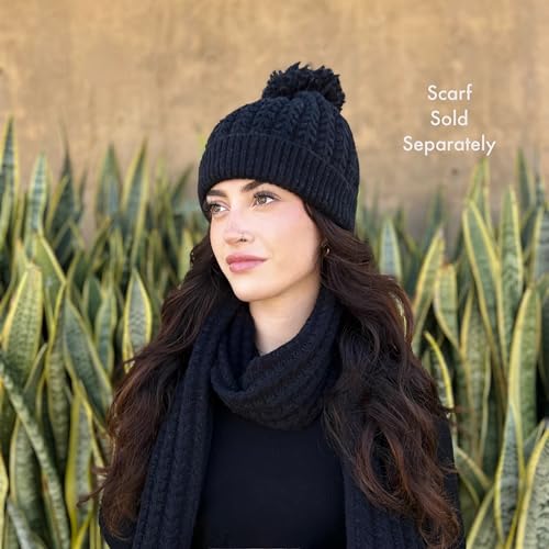 Humble Hilo Knit Hats Beanies for Women Winter Pom Beanie Men or Women Beanies Cable Knit Beanie - color: Black Pom Pom