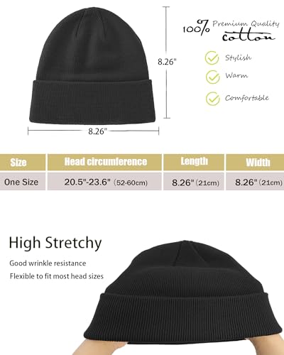 vidsel 100% Cotton Beanie Hat-Unisex Winter Knit Cuffed Beanies Skull Cap - color: 1-black