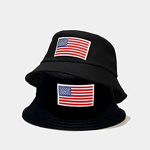 XYIYI Fashion Embroidery Bucket Hat Cotton Beach Fisherman Hats for Women Girls - color: American Flag Black