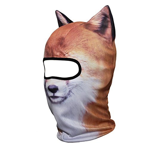 WTACTFUL 3D Animal Ears Balaclava, Breathable Face Mask for Halloween - color: Fox Meb-08