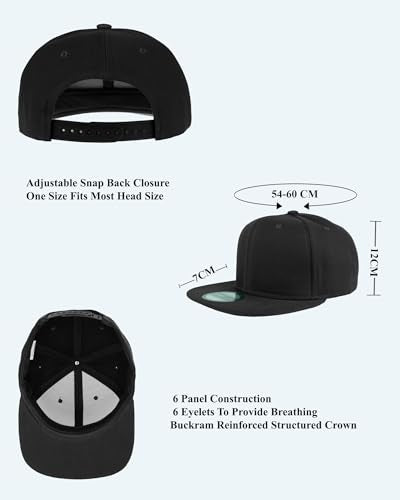 Gelante Plain Blank Flat Brim Adjustable Snapback Baseball Caps LOT 6 Pack - color: Black