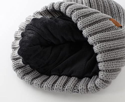 Home Prefer Mens Winter Hat Wool Fleece Lined Knit Beanie Hat Warm Stocking Caps - color: Light Grey