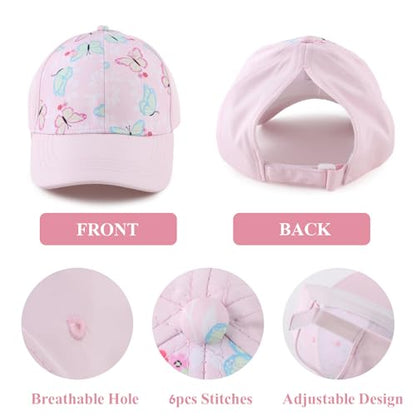 Zsedrut Girls Glitter Baseball Cap Kids Adjustable Ponytail Hat Toddler Summer Mesh Trucker Hats - color: Butterfly