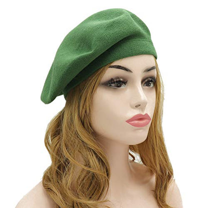 Wheebo Reversible Solid Color French Beret Hat for Women and Girls - color: Green
