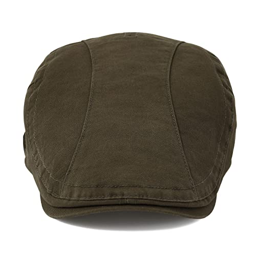 VOBOOM Men Cotton Newsboy Beret Hat Duckbill Buckle Cabbie Cap - color: Cotton-army Green