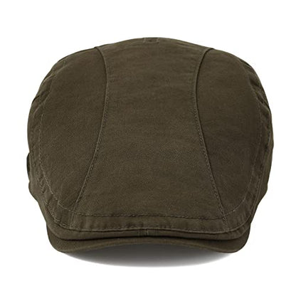VOBOOM Men Cotton Newsboy Beret Hat Duckbill Buckle Cabbie Cap - color: Cotton-army Green