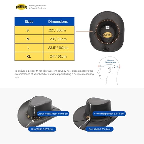 RESISTANCE Premium Australian Style Leather Cowboy Hat | Shapeable Outback Hat for Men and Women - color: Reddish Brown, size: Medium