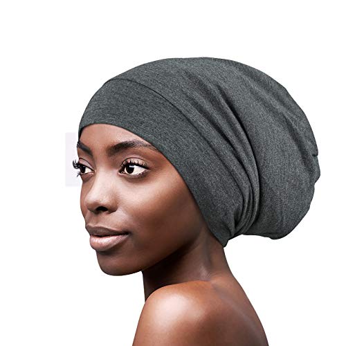 FocusCare Satin Lined Sleep Slouchy Cap Curly Girl Slap Headwear Gifts for Frizzy Hair Women - color: Dark Grey