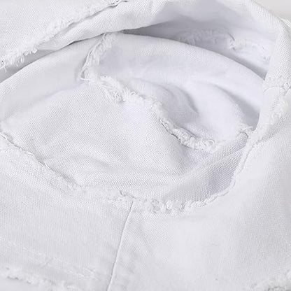 Quanhaigou Frayed Unisex Sun Hats, Fashion Beach Bucket Hat for Men Women,Summer Outdoor Boy's Girls Boonie Cap - color: Frayed White