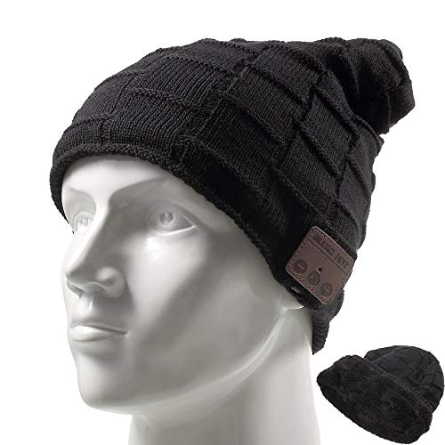 Wireless Beanie Hat for Men Women Wireless Headset Headphones Music Audio Unisex Women Boys Girls Winter Cap with Mic Stereo Speaker Handsfree Outdoor Sports Earphones - color: Black L