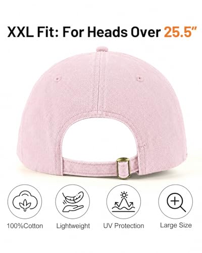 Zylioo XXL Baseball Cap for Big Heads Men Women, Washed Denim Dad Hat - color: Light Pink, size: X-Large-XX-Large