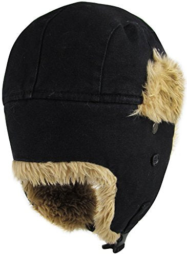Wool Blend Aviator Trapper hat Trooper Ear Flaps Ushanka Eskimo Russian Warm Winter Cold… - color: 4. Black Canvas