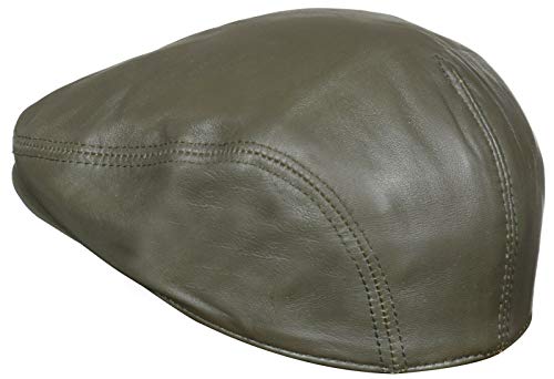 Men's Real Soft Leather Ivy Beret Newsboy Gatsby Golf Cabbie Flat Cap Hats - color: Olive, size: X-Large