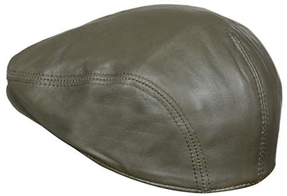 Men's Real Soft Leather Ivy Beret Newsboy Gatsby Golf Cabbie Flat Cap Hats - color: Olive, size: X-Large