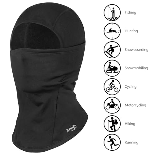 BASSDASH Winter Balaclava Fleece Ski Mask Ninja Hood Neck Warmer Fishing Hunting - color: Black