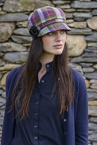 Newsboy Hat for Women's Cap 8 Panel Wool Made in Ireland - color: Green, Purple Plaid