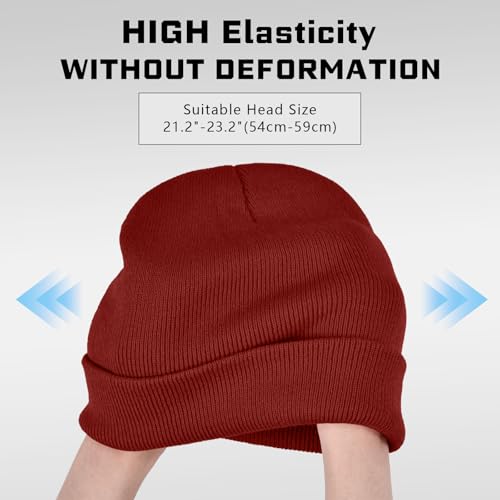 ZOORON Beanie for Men Women Warm Winter Hat Unisex Soft Knit Cuffed Beanie - color: Burgundy