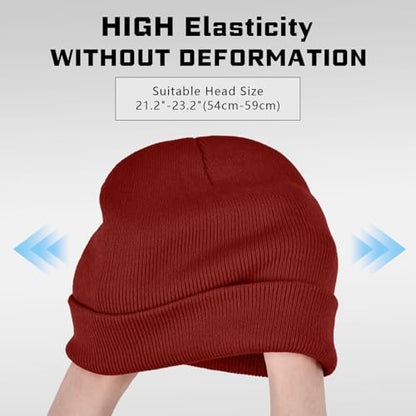 ZOORON Beanie for Men Women Warm Winter Hat Unisex Soft Knit Cuffed Beanie - color: Burgundy