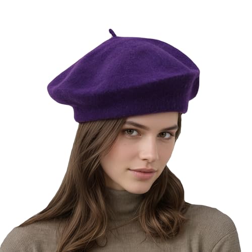 Women's Wool Beret: 70% Wool French Hat for Daily, Lightweight & Chic Berets for Women - color: Purple