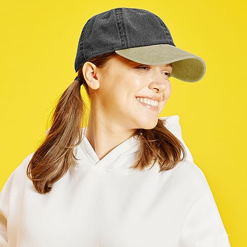 The Hat Depot 100% Cotton Pigment Dyed Low Profile Dad Hat Six Panel Cap - color: 2. Black/Khaki