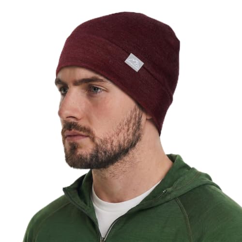 100% Merino Wool Beanie for Women, Men - Skull Cap 17.5um, Adult Hat Unisex - color: Burgundy