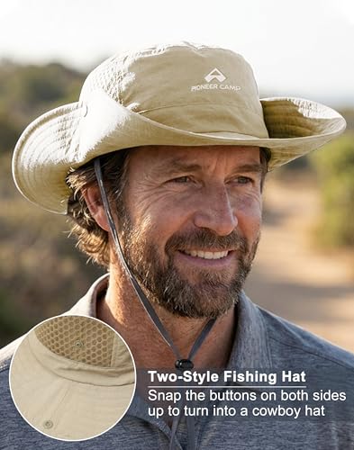 Pioneer Camp Wide Brim Sun Bucket Hat Summer Boonie Hat for Men & Women - color: Khaki, size: Small