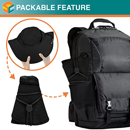 SUN CUBE Wide Brim Sun Hat with Neck Flap for Men Women, UPF50+ Fishing - color: Black With Bow