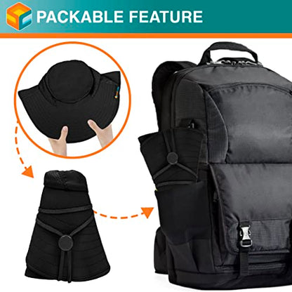 SUN CUBE Wide Brim Sun Hat with Neck Flap for Men Women, UPF50+ Fishing - color: Black With Bow