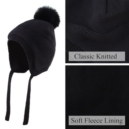 JANGANNSA Basic Winter Baby Beanie Gloves Boy Girl Knitted Kids Hat Mitten - color: Black(hat+gloves)no Thumb, size: 0-6 Months