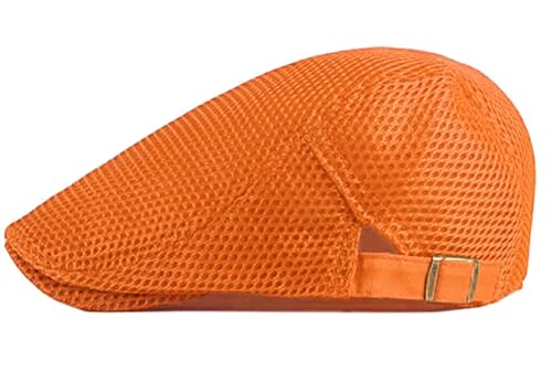 DIYDECAL Mens Breathable Mesh Summer Hat Adjustable Newsboy Beret Ivy Cap Cabbie Flat Cap - color: Orange