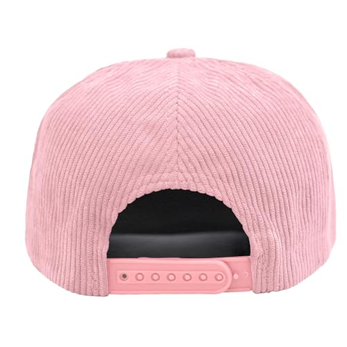 7 Panel Corduroy Cap – Structured Cotton Snapback Flat Bill Adjustable Unisex Streetwear Hat - color: Light Pink