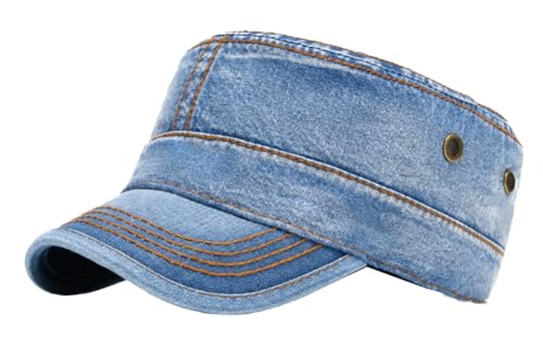 Military Hats Army Caps Cadet Caps Washed Cotton Flat Top Hats Newsboy Hats Adjustable Veteran Caps for Men Women 2025 - color: Blue