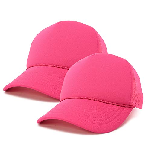 DALIX Solid Blank Trucker Hats Caps 2 Pack - color: Hot Pink
