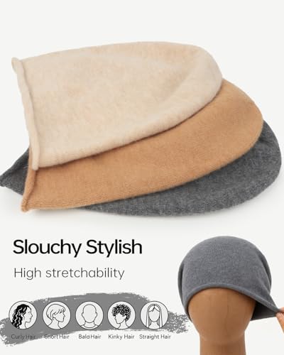 Zylioo XXL Slouchy Beanie for Big Heads Women,Lightweight Stretch Knit Hat - color: Gray