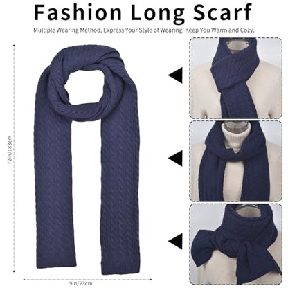 Winter Hat Scarf Gloves Set for Women, Classic Cable Beanie with Removable Pom Pom Long Scarf Touchscreen Gloves 3 in 1 Set - color: Navy Blue
