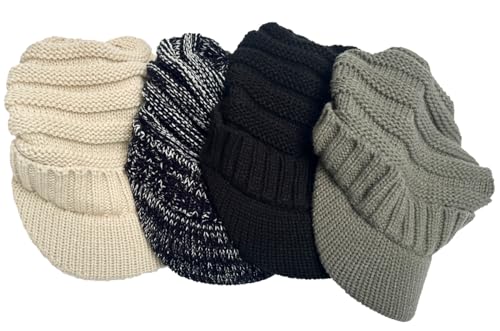 XYIYI Beanie Tail Winter Warm Knit Messy High Bun Ponytail Hats Visor Beanie Cap - color: A Black White