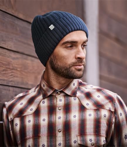 Hat Hut Wool Beanie Satin Lined Winter Hats Slouchy Beanie with Silk Lining Warm Wool Knit Ski Hat Cuffed Cap Women Men - color: Navy Blue