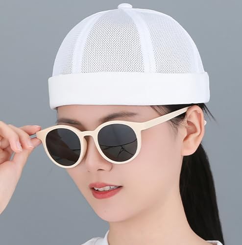 DIYDECAL Mens Mesh Brimless Cap,Summer Skullcap Docker Beanie Hat - color: White